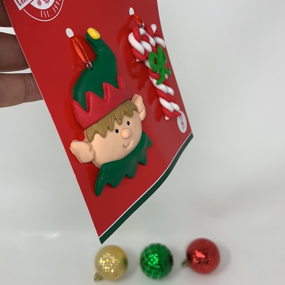 5 pc lot Christmas tree ornaments decorations, elf, candy canes, balls, new - Picture 9 of 16